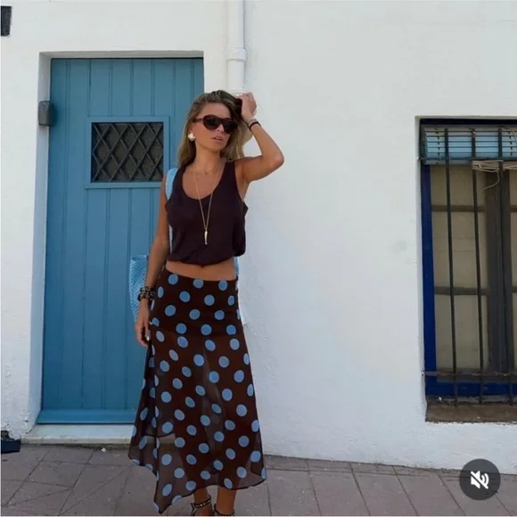 Zara 2pcs POLKA DOT ASYMMETRIC SKIRT+ Top Set